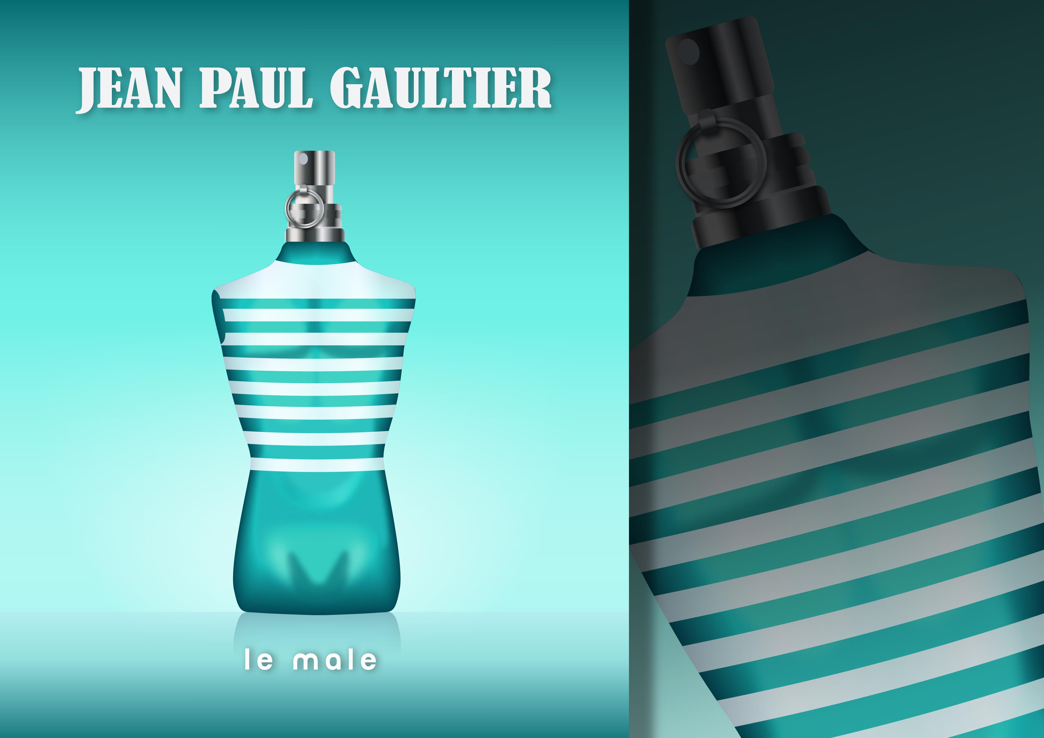 Création d'une illustration « Parfum Jean Paul Gaultier » dans le cadre de ma formation « Concepteur Designer UI ». Logiciels: Illustrator