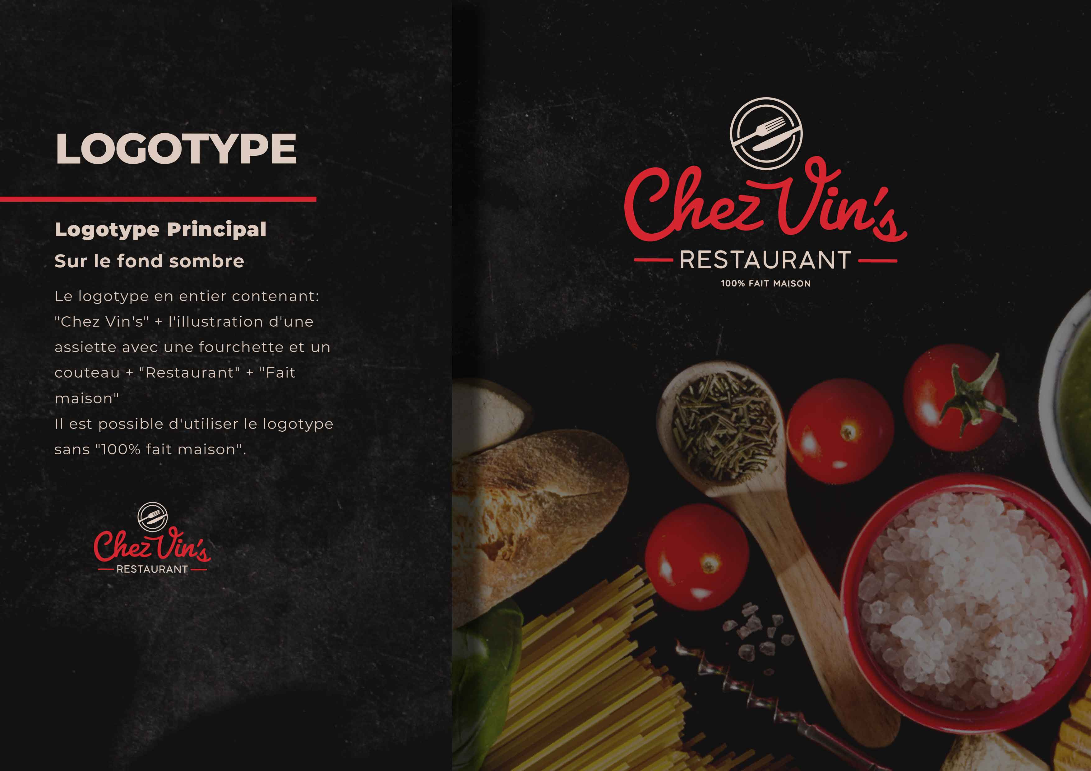 Conception de Charte Graphique de restaurant Chez Vin’s (fictif) dans le cadre de ma formation « Concepteur Designer UI » Logiciels: Photoshop, Illustrator