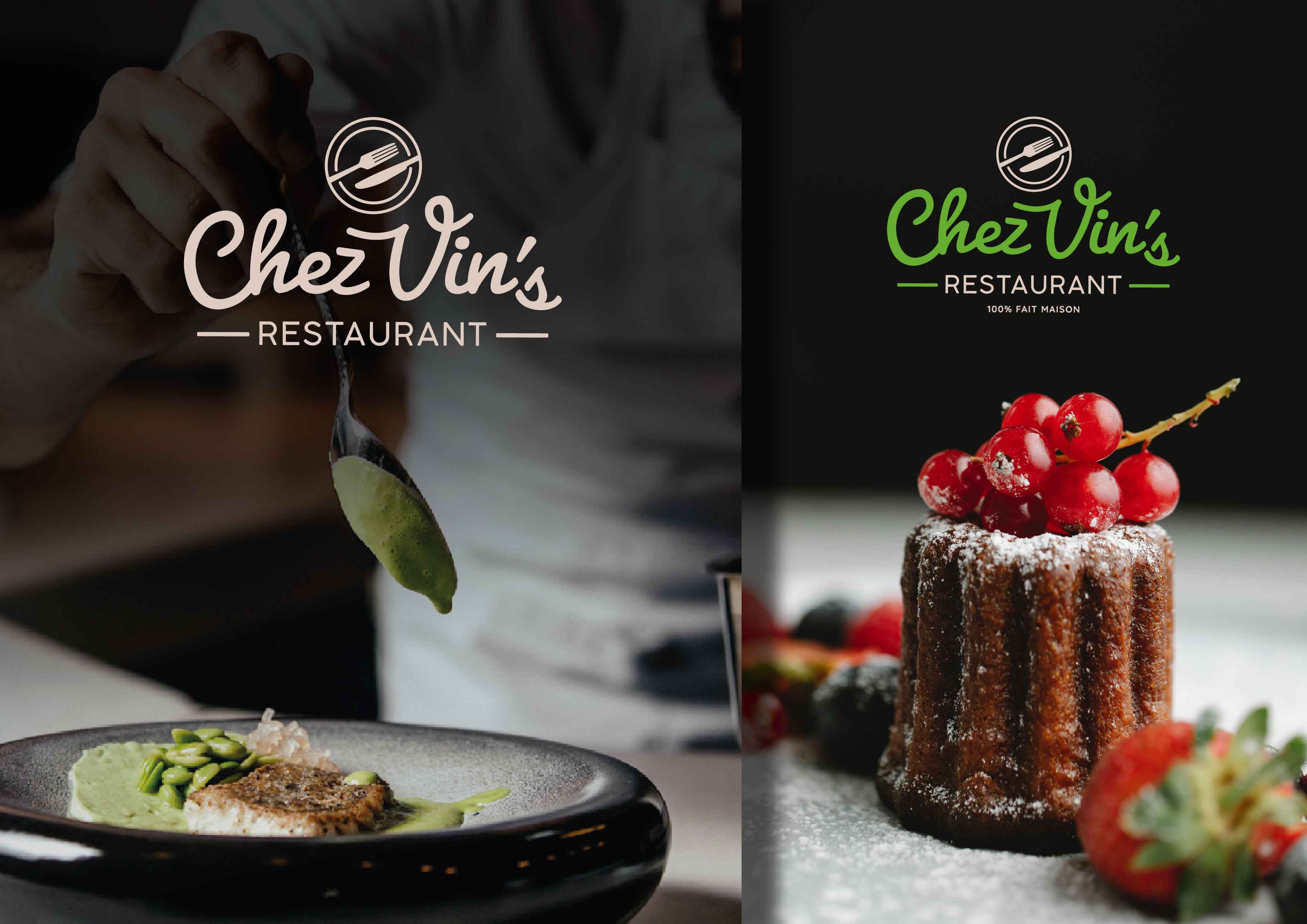 Conception de Charte Graphique de restaurant Chez Vin’s (fictif) dans le cadre de ma formation « Concepteur Designer UI » Logiciels: Photoshop, Illustrator