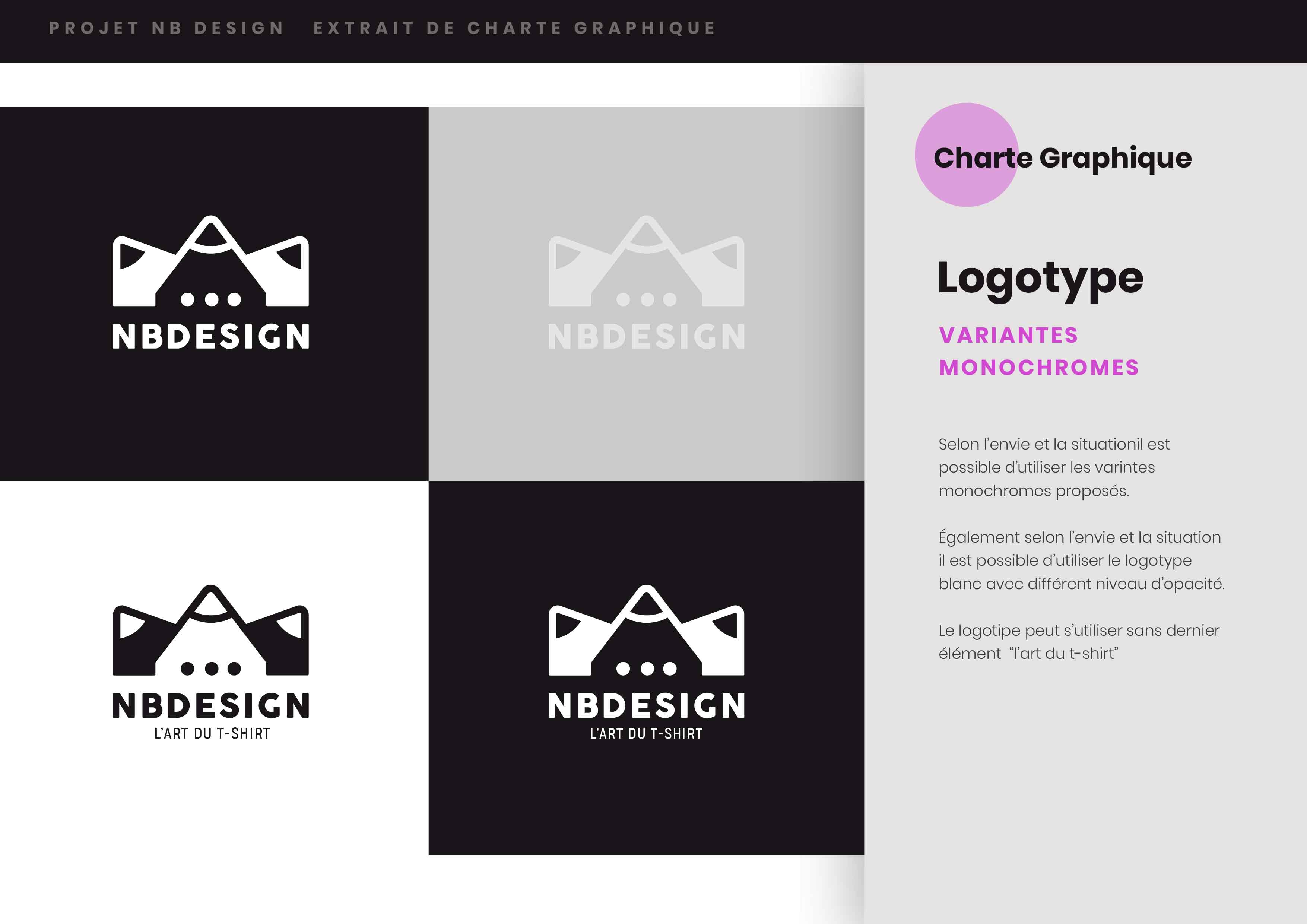 Conception de la Charte Graphique NB Design dans le cadre de ma formation « Concepteur Designer UI ». Logiciels: Photoshop, Illustrator