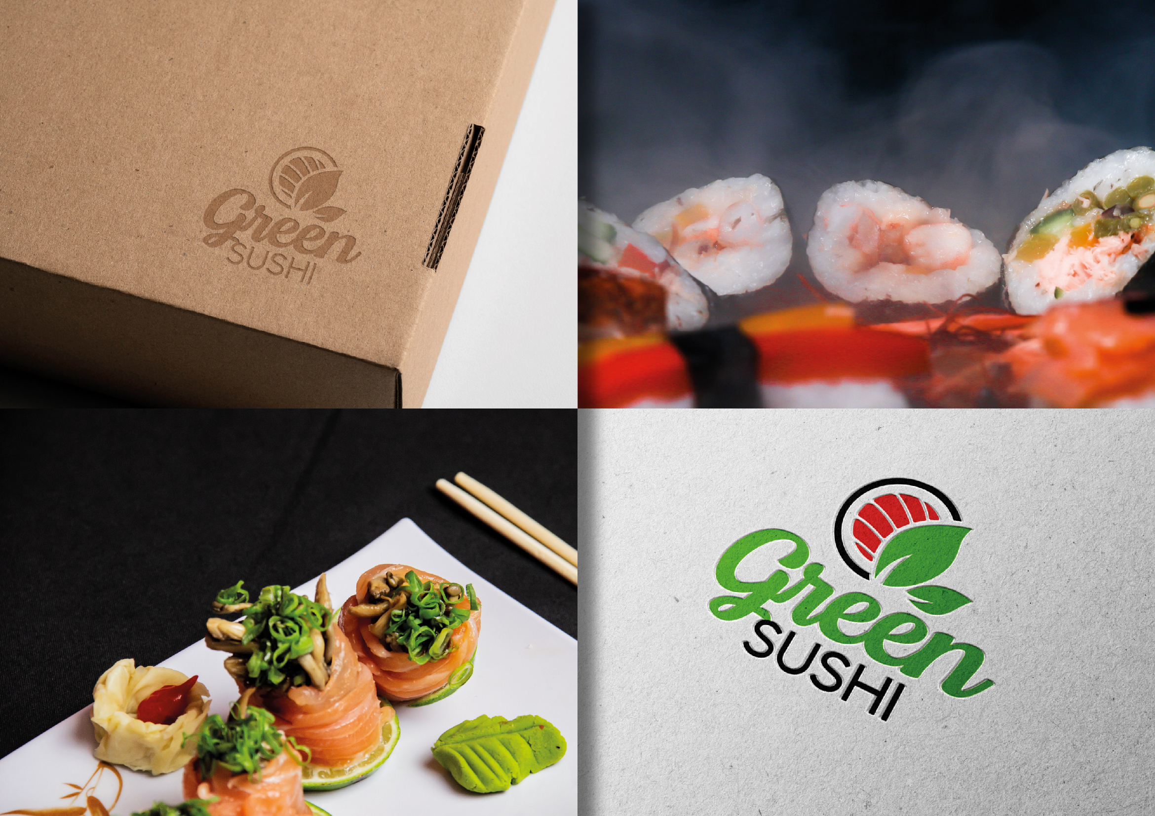 Création d'idéntité visuelle pour un restaurant « Green Sushi » (fictif) dans le cadre de ma formation « Concepteur Designer UI ». Logiciels: Photoshop, Illustrator