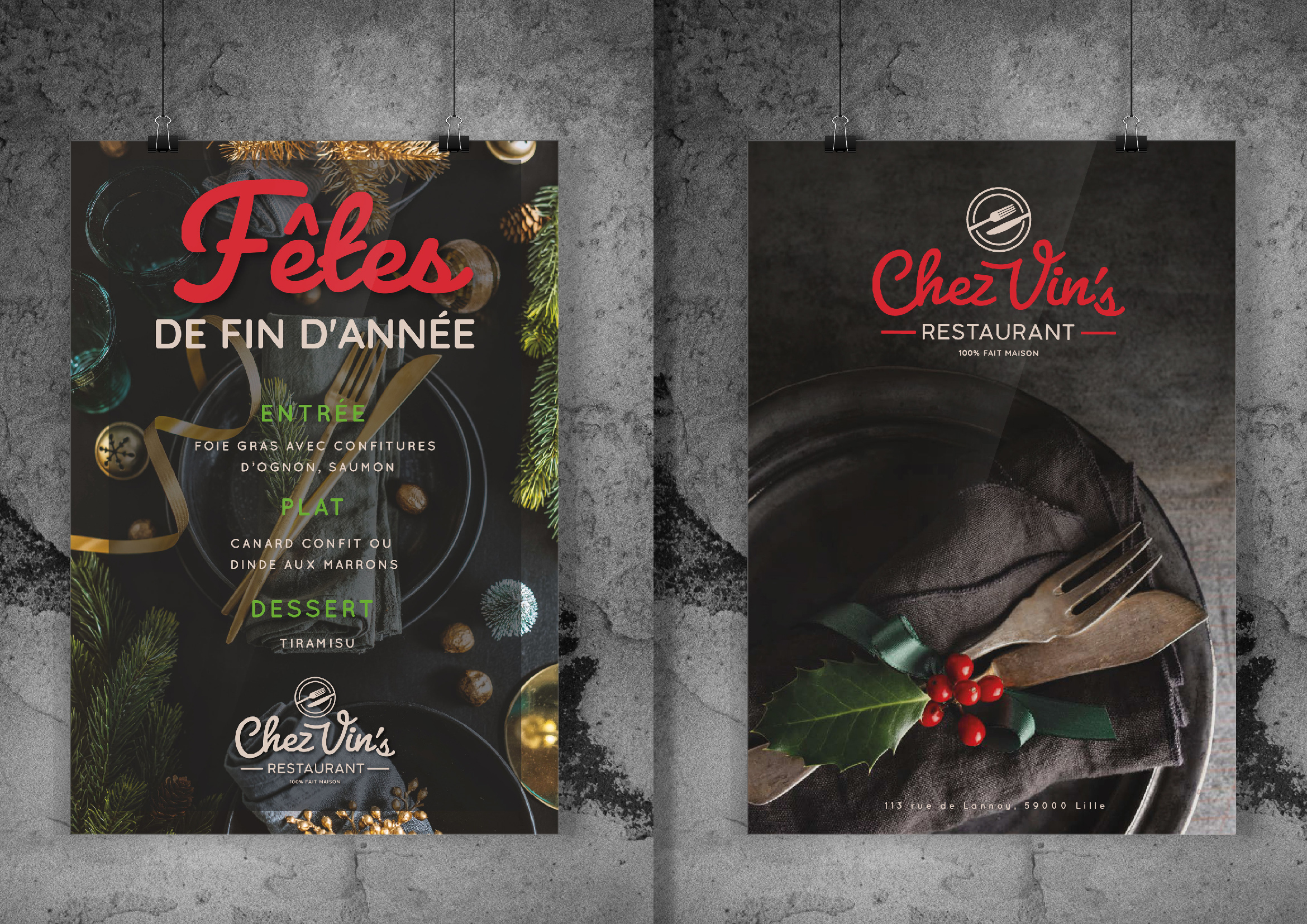 Création d'un flyer pour le restaurant Chez Vin’s (fictif) dans le cadre de ma formation « Concepteur Designer UI » Logiciels: Photoshop, Illustrator