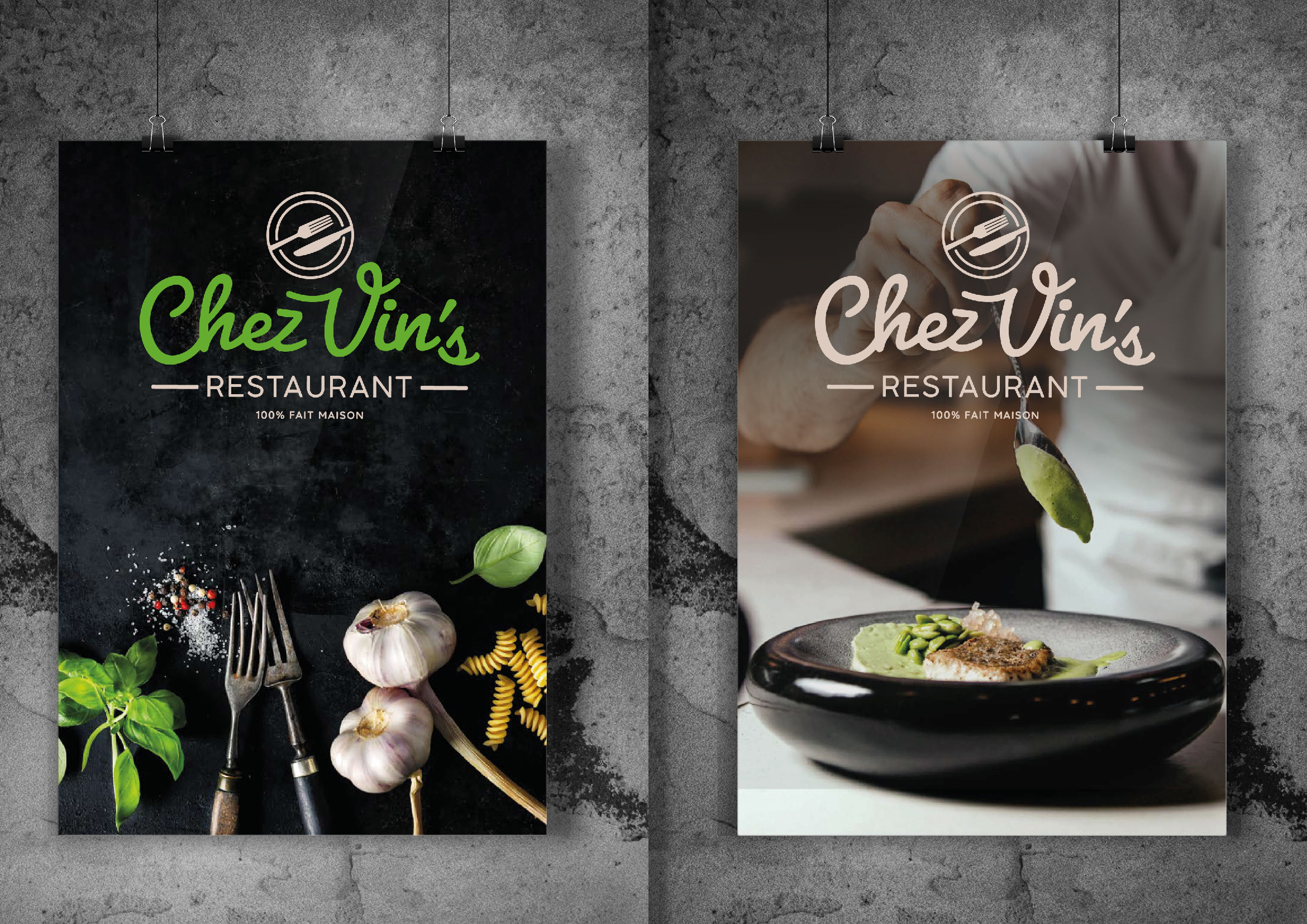 Conception d'une affiche pour le restaurant Chez Vin’s (fictif) dans le cadre de ma formation « Concepteur Designer UI » Logiciels: Photoshop, Illustrator